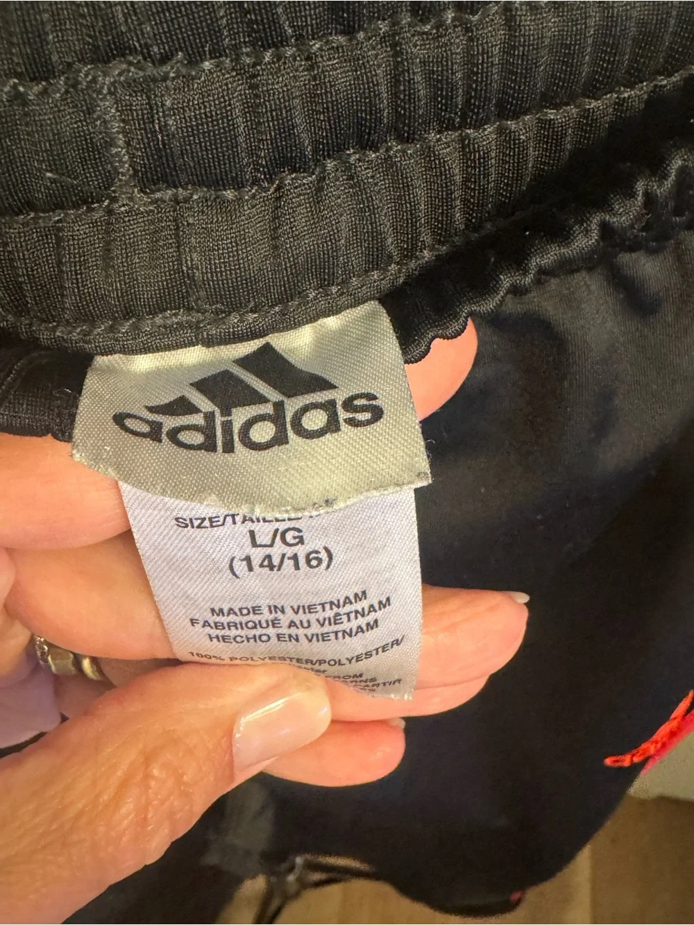 Adidas Youth Boys Track Pants L 14/16 Black Red 3 Stripe Athletic Soccer